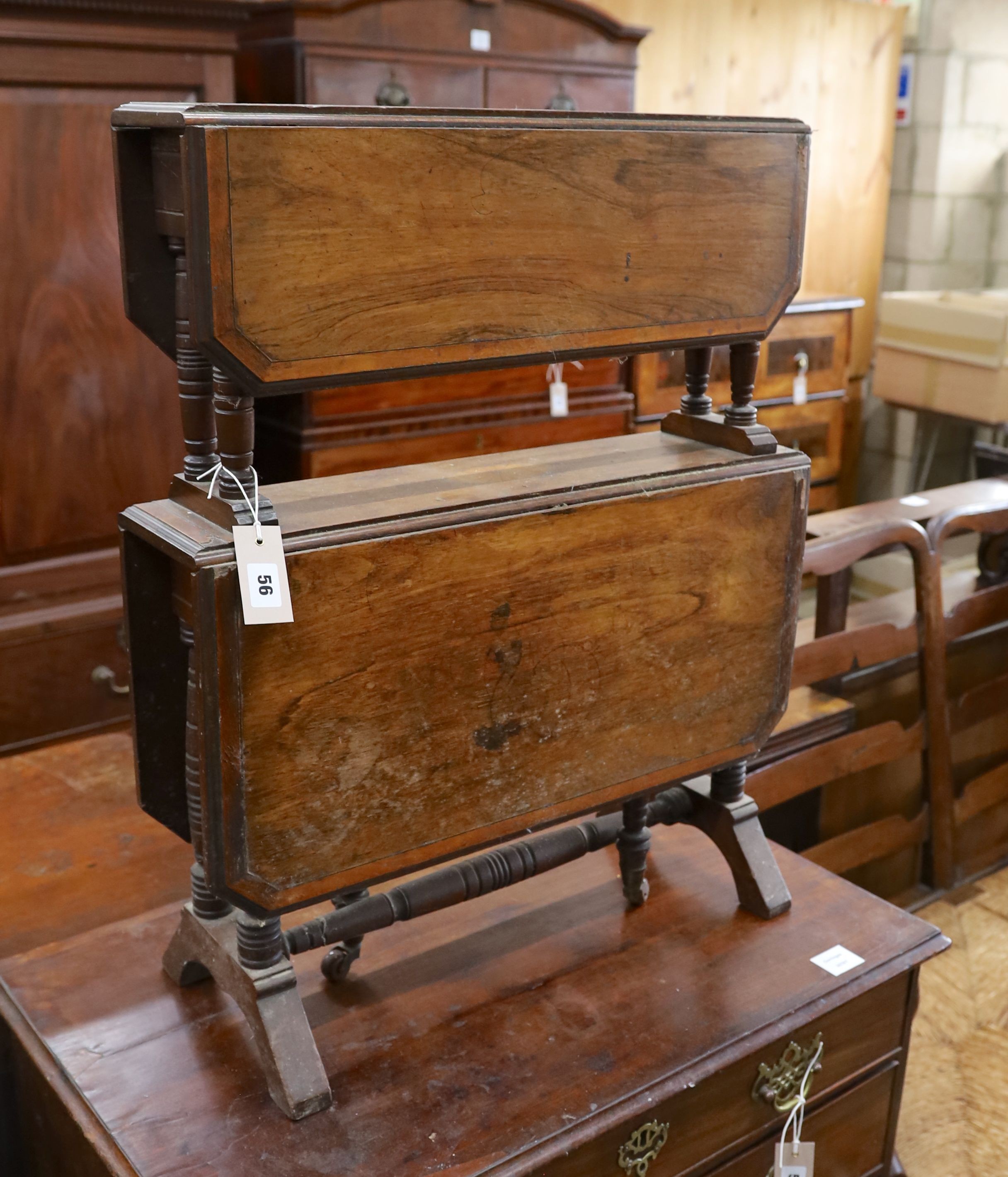 An Edwardian inlaid rosewood double Sutherland table (a.f.), width 60cm, height 74cm